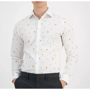 Bar III Slim-Fit Melon-Print Dress Shirt Mens L 16-16.5 White Multi Long Sleeve